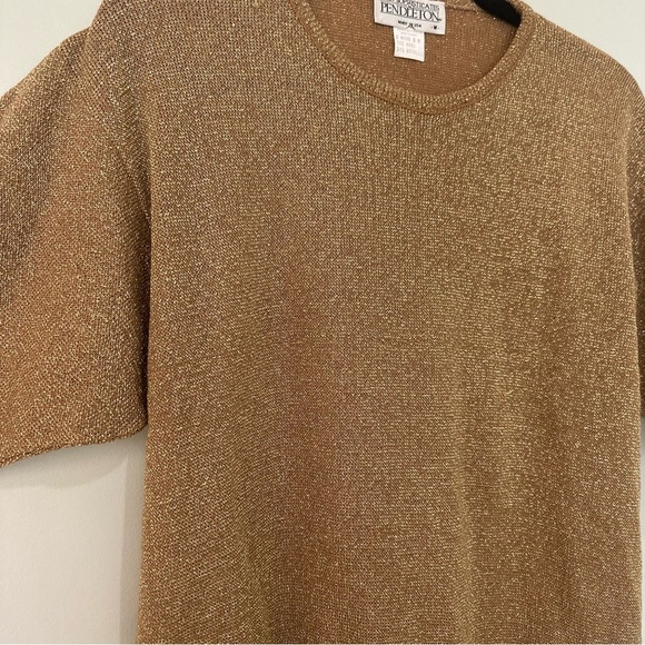 Vintage Women’s Pendleton Wool Blend Short Sleeve Top Size Medium Gold Shirt - Picture 3 of 10